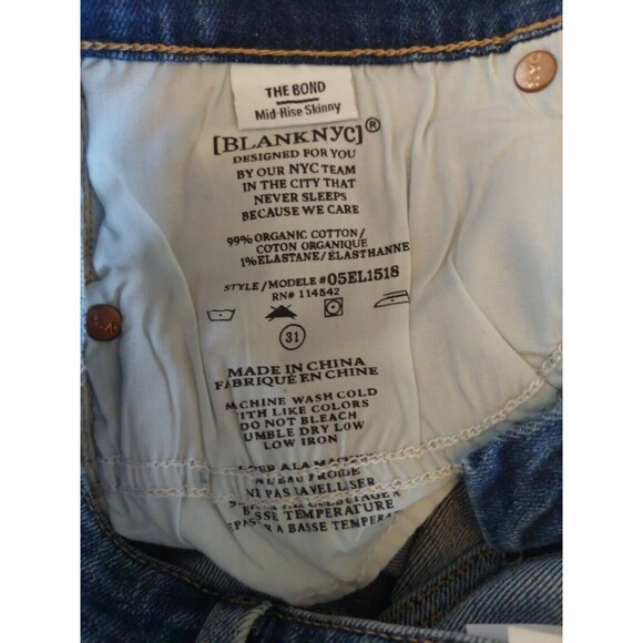 Blank NYC The Bond High Rise Skinny Raw Hem Jeans 31 Sz 12 Light Distressing - Picture 5 of 5